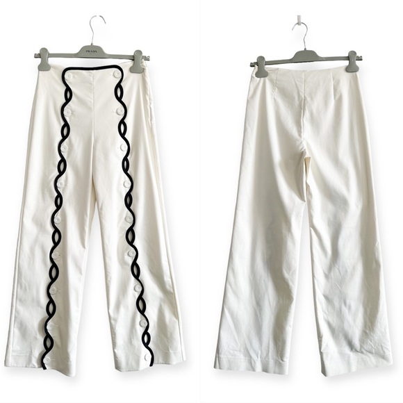New with Tag, SARA BATTAGLIA Contrast-trim Wave Trousers In White, Size 36 IT - Picture 3 of 16